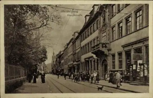 Ak Heidelberg am Neckar, Hauptstraße, Geschäft Papierwaren Jung, Passanten, Hund