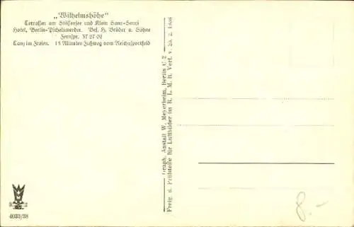 Ak Berlin Spandau Wilhelmstadt Pichelswerder, Gaststätte Wilhelmshöhe, Terrassen am Stössensee