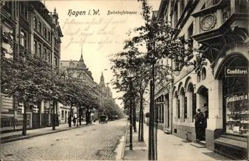 Ak Hagen in Westfalen, Bahnhofstraße, Konditorei, Schaufenster