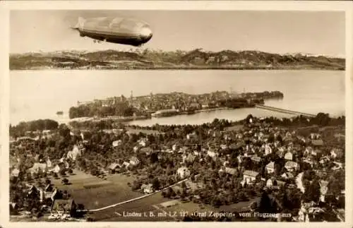 Ak Lindau am Bodensee Schwaben, Fliegeraufnahme, Luftschiff LZ 127 Graf Zeppelin