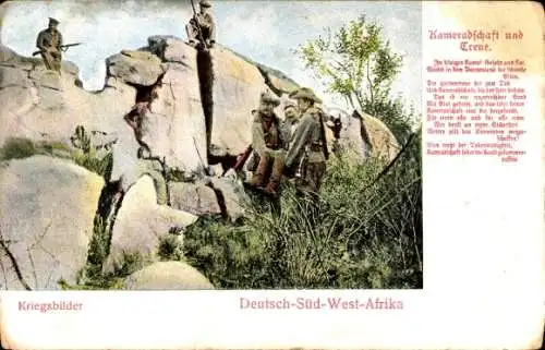 Ak Namibia, Deutsch Südwestafrika, Deutsche Kolonie, Kameradschaft und Treue, Gedicht, color