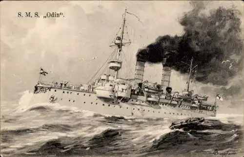 Künstler Ak Bayerlein, Deutsches Kriegsschiff SMS Odin, Kaiserliche Marine