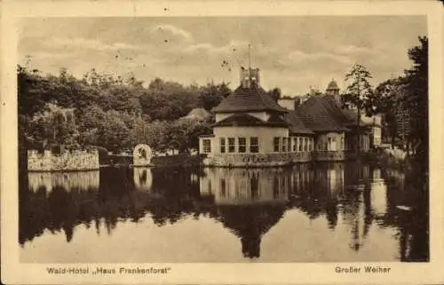 Ak Frankenforst Bergisch Gladbach in Nordrhein Westfalen, Waldhotel Haus Frankenforst, Weiher