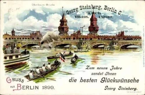 Litho Berlin Kreuzberg, Oberbaum-Brücke, Boote