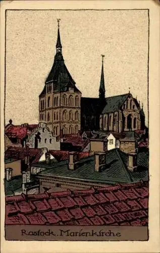Steindruck Ak Hansestadt Rostock, Marienkirche