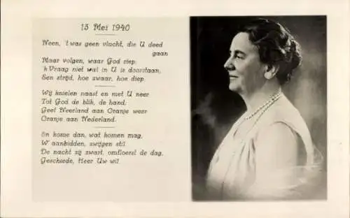 Ak Königin Wilhelmina der Niederlande, Porträt, Perlen, Jahr 1940