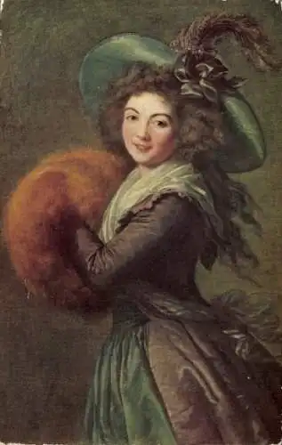 Künstler Ak Vigee Lebrun, Portrait einer Frau mit Muff und Hut