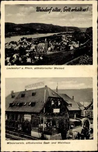 Ak Leutesdorf am Rhein, Winzerverein, Gasthaus, Blick auf den Ort