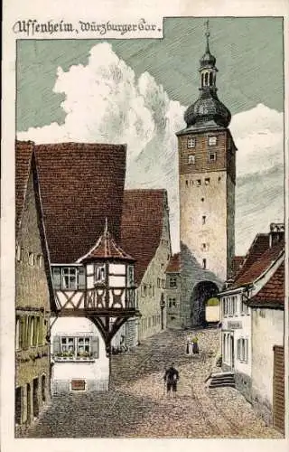Künstler Ak Uffenheim in Mittelfranken, Würzburger Tor