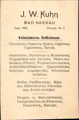 Ak Bad Nassau an der Lahn, Geschäft J. W. Kuhn