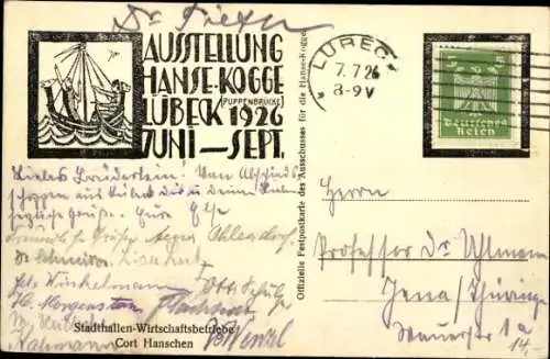 Ak Hansestadt Lübeck, Ausstellung Hanse Kogge 1926, 1226