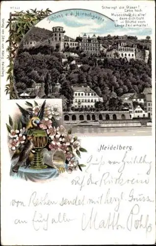 Litho Heidelberg am Neckar, Schloss, Blick von der Hirschgasse, Weinglas