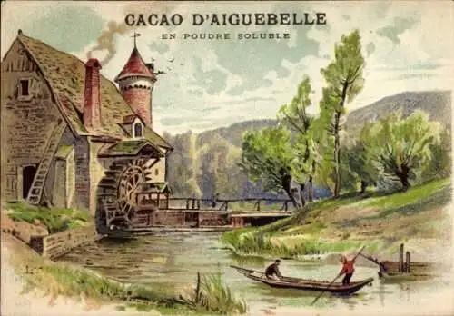 Künstler Litho Reklame, Cacao d'Aiguebelle, Peres Trappistes, Wassermühle