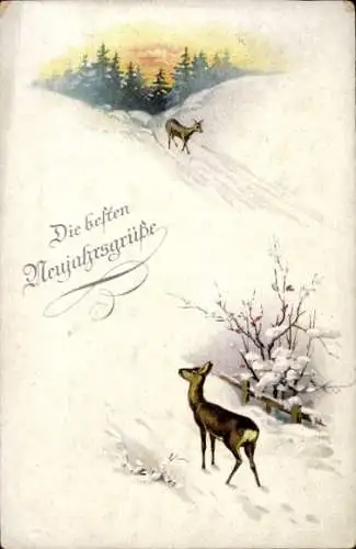 Ak Glückwunsch Neujahr, Winter, Rehe, Schnee