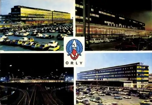 Ak Orly Val de Marne, Flughafen Paris-Orly, Wappen, Terminal und Parkplatz