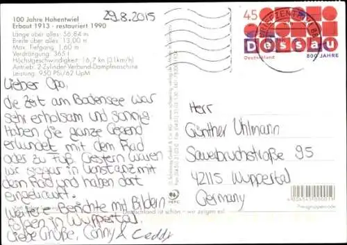 Ak Dampfer Hohentwiel auf dem Bodensee