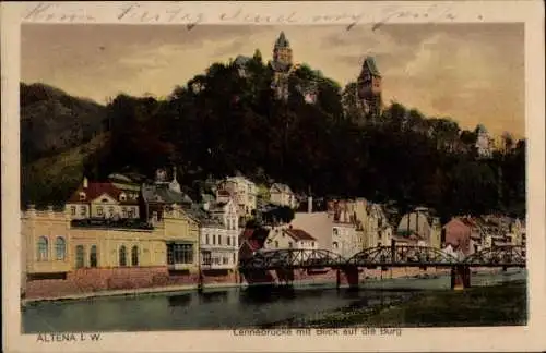 Ak Altena, Lennebrücke mit Blick auf die Burg