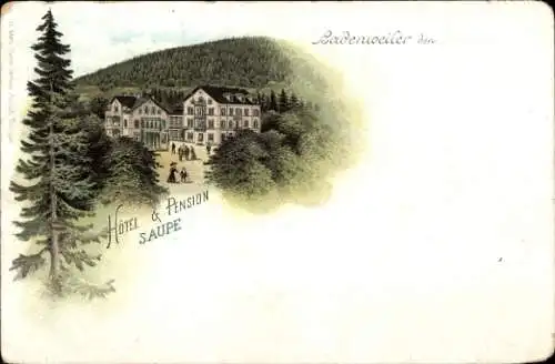 Litho Badenweiler im Breisgau Hochschwarzwald, Hotel und Pension Saupe