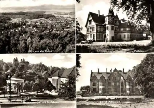 Ak Bad Liebenstein Thüringer Wald, Postamt, Bllick von der Ruine, Schloss Altenstein, Brunnentempel