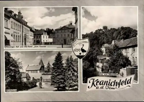 Ak Kranichfeld Thüringen, Meininger Hof, HO Hotel Zum Kranich, Niederburg, Oberschloss