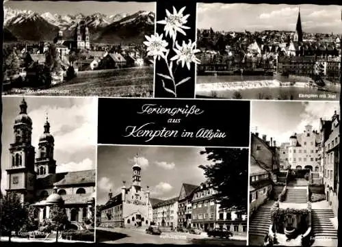 Ak Kempten im Allgäu Schwaben, Gesamtansicht, Rathausplatz, Lorenz-Kirche