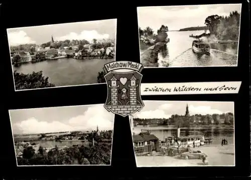 Ak Malchow in Mecklenburg, Panorama, Anlegestelle, Wappen