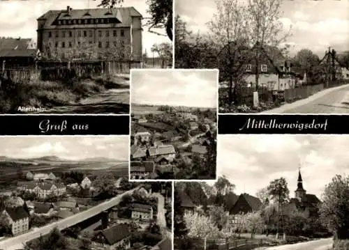 Ak Mittelherwigsdorf in der Oberlausitz, Feierabendheim, Kirche, Panorama