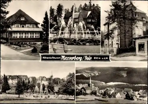 Ak Masserberg in Thüringen, Gesamtansicht, Springbrunnen, Teilansichten