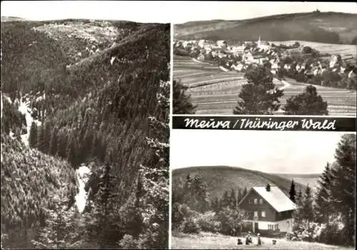 Ak Meura im Thüringer Wald, Gesamtansicht, Waldschlucht, Gebäude, Kinder