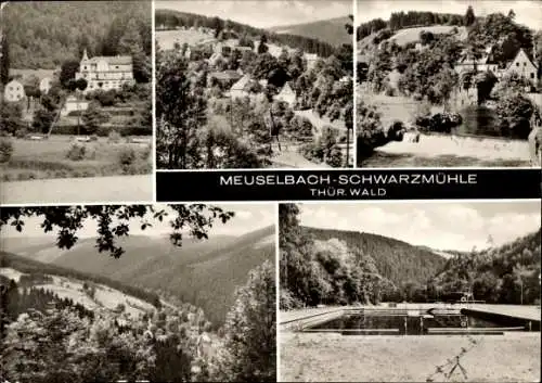 Ak Meuselbach Schwarzmühle Schwarzatal in Thüringen, Panorama, Schwimmbad, Teilansicht