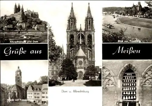 Ak Meißen an der Elbe, Dom, Albrechtsburg, Markt, Frauenkirche, Glockenspiel, Schiff