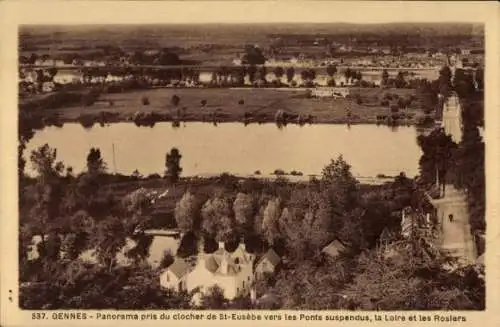 Ak Gennes Maine et Loire, Panorama pris du clocher de St-Eusebe vers les Ponts suspendus, Rosiers