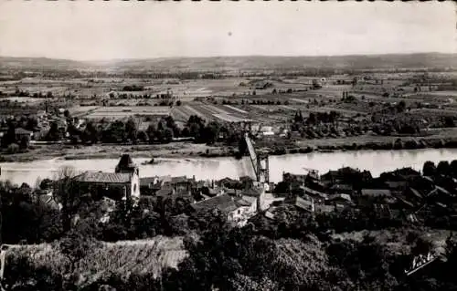 Ak Port Sainte Marie Lot et Garonne, vue generale prise du Coteau sur la Ville, Pont Suspendu