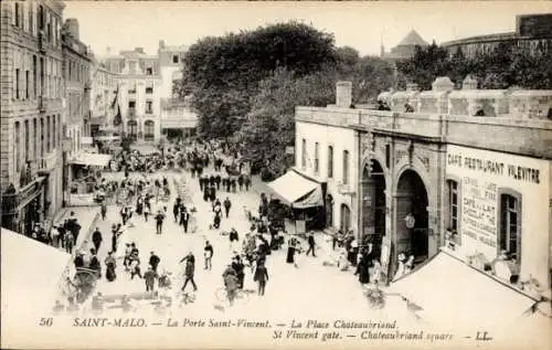 Ak Saint Malo Ille et Vilaine Bretagne, Porte Saint Vincent, Place Chateaubriand