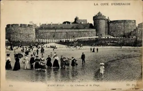 Ak Saint Malo Ille et Vilaine Bretagne, Schloss, Strand