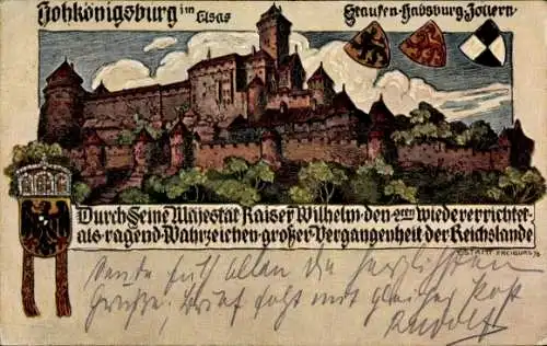 Wappen Künstler Litho Hohkönigsburg Orschwiller Orschweiler Elsass Bas Rhin, Hohkönigsburg, Staufen