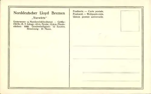 Ak Salondampfer Vorwärts, Norddeutscher Lloyd