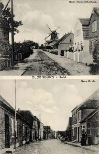 Ak Oldenburg in Holstein, Straße beim Kreiskrankenhaus, Windmühle, Neue Straße