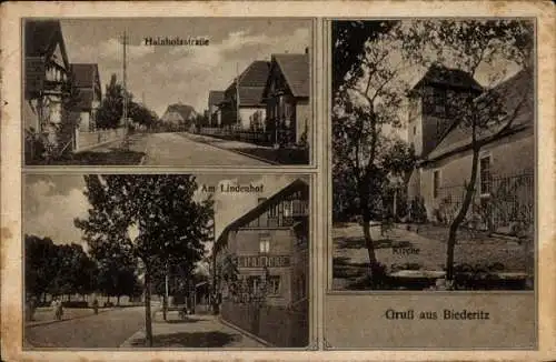 Ak Biederitz in Sachsen Anhalt, Hainholzstraße, Am Lindenhof, Kirche