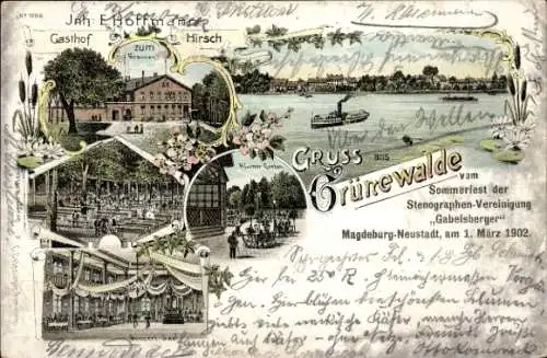 Litho Grünewalde Schönebeck an der Elbe, Gasthof zum braunen Hirsch