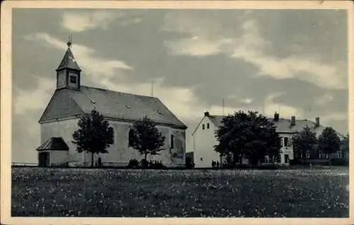 Ak Kleinhan Hora Svaté Kateřiny Katharinaberg Region Aussig, Kirche, Schule, Pfarrhaus