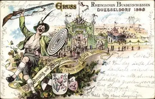 Litho Düsseldorf am Rhein, Rheinisches Bundesschießen 1898, Schützenfest, Zielscheibe