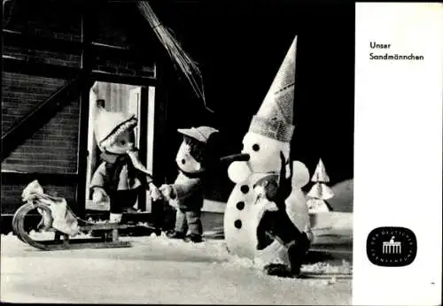 Ak Unser Sandmännchen, Sandmann, DDR Kinderfernsehen, Schneemann, S 53/65