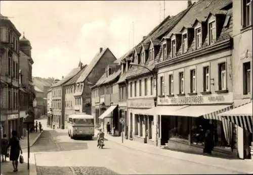 Ak Roßwein in Sachsen, Bus in der Döbelner Straße, Geschäfte, Karl Schwerdtfeger