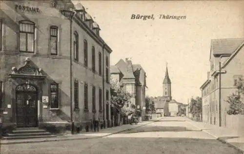 Ak Bürgel in Thüringen, Postamt, Straßenpartie, Kirche