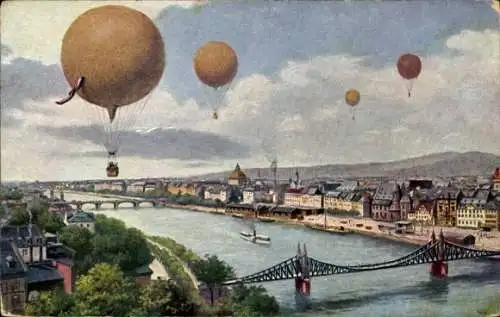 Künstler Ak Frankfurt am Main, Ballons über der Stadt, ILA