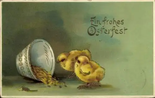 Präge Ak Glückwunsch Ostern, Küken, Münzen