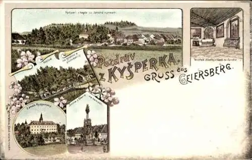 Litho Kyšperk Letohrad Geiersberg Region Pardubice, Schloss, Denkmal, Gesamtansicht