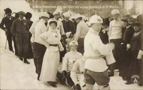 Ak Kronprinz Wilhelm bei der Fahrt mit seinem Bobsleigh in St. Moritz