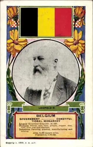 Ak König Leopold II. von Belgien, Belgische Fahne